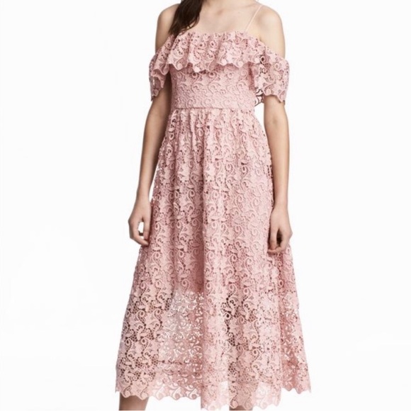 H&M Off-the-shoulder blush lace dress sz 6 - Picture 4 of 16